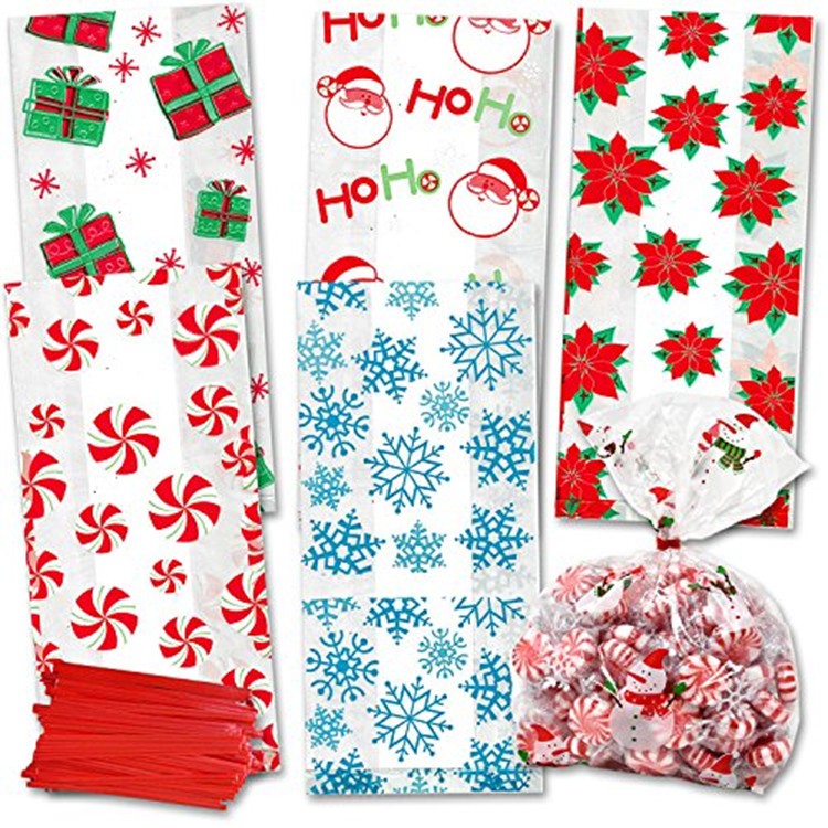 Hot Sale Best Wishes Christmas Candy Bags Plastic Gift Bags Treat Bag