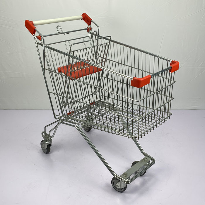 Regular Russian Style Supermarket Grocery Shopping Cart 125L With PU Wheels
