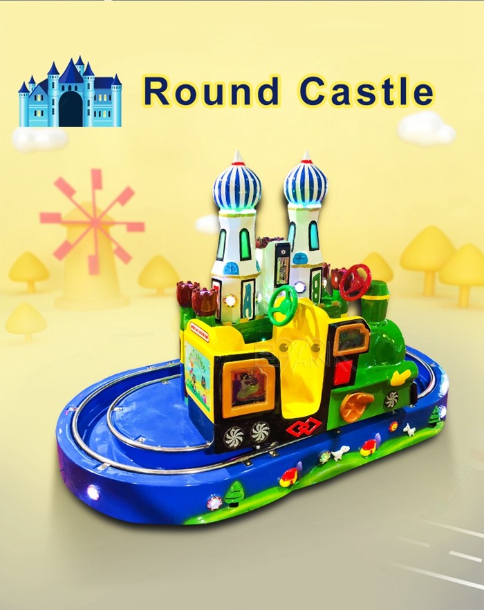 Coin Operated Kiddie Ride Train Game Fiber Glass Train Rides Round Castle