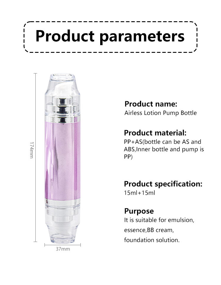 Plastic PP AS Airless Pump Bottles Double Ended 15ml For Lotion Packaging