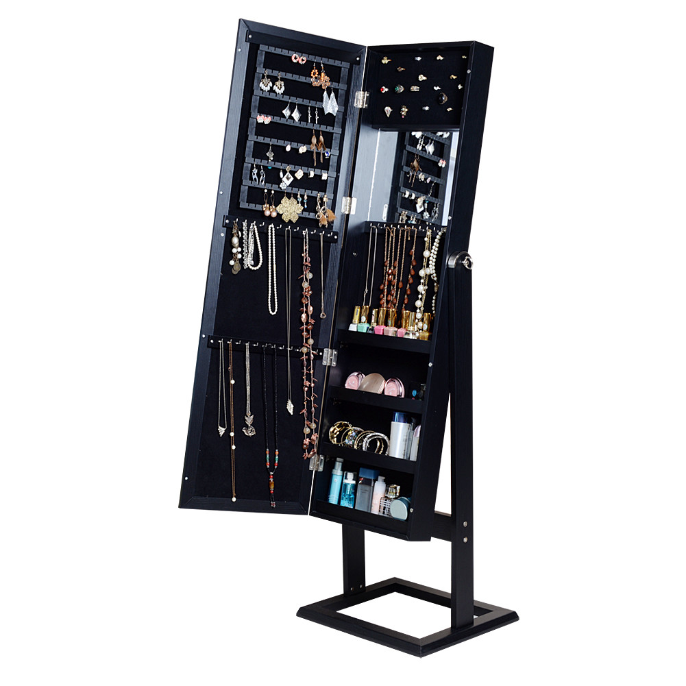 Black MDF Mirror Jewelry Armoire Full Length 146cm Height For Living Room