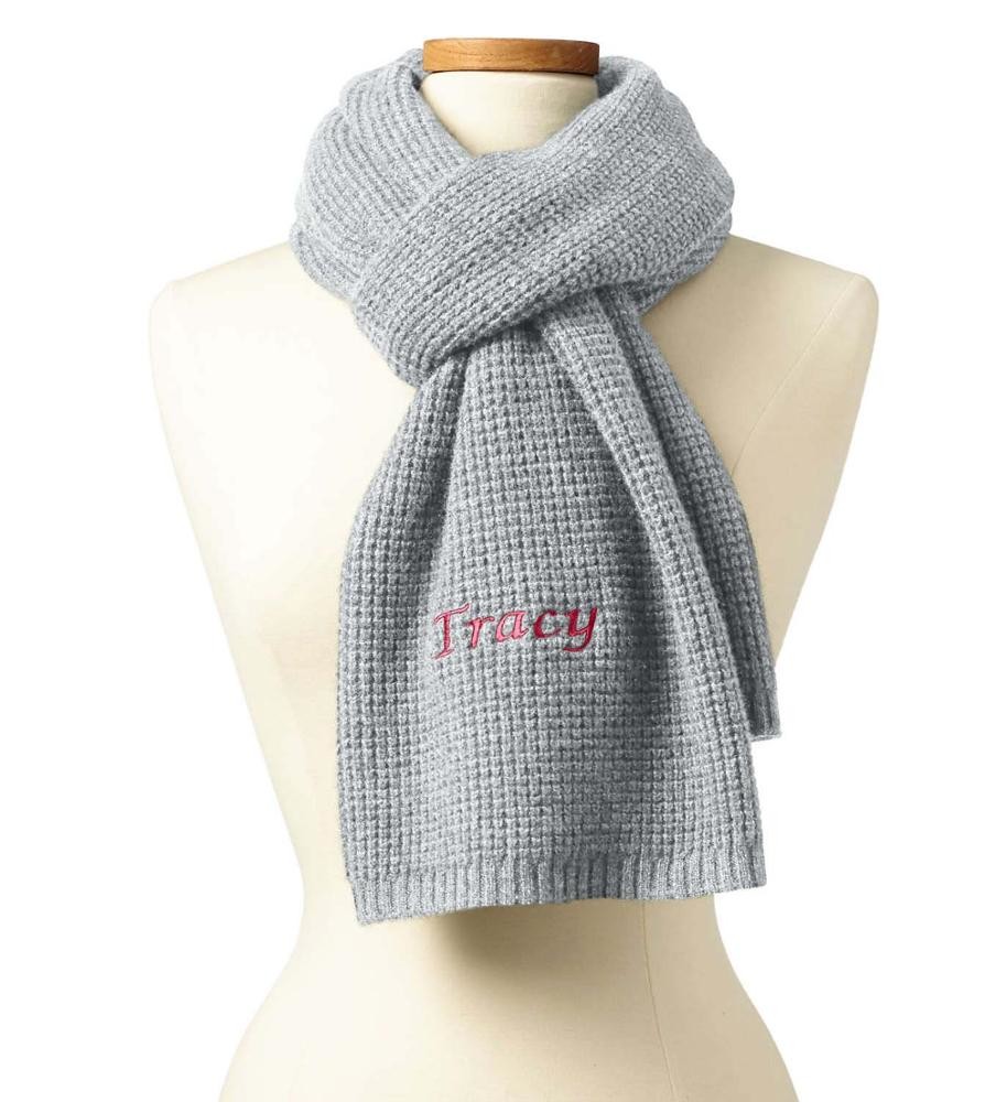 Women ' S 100 % Cashmere Knitted Neck Scarf Soft Waffle Stitch 7GG Gauge