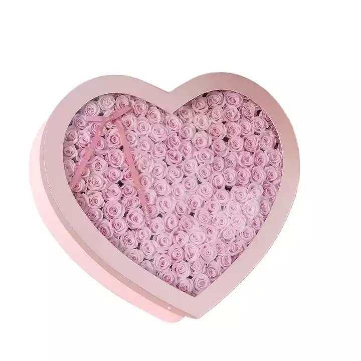Clear Shiny Lid Heart Shaped Flower Packaging Boxes for Customized Flower Arrangements