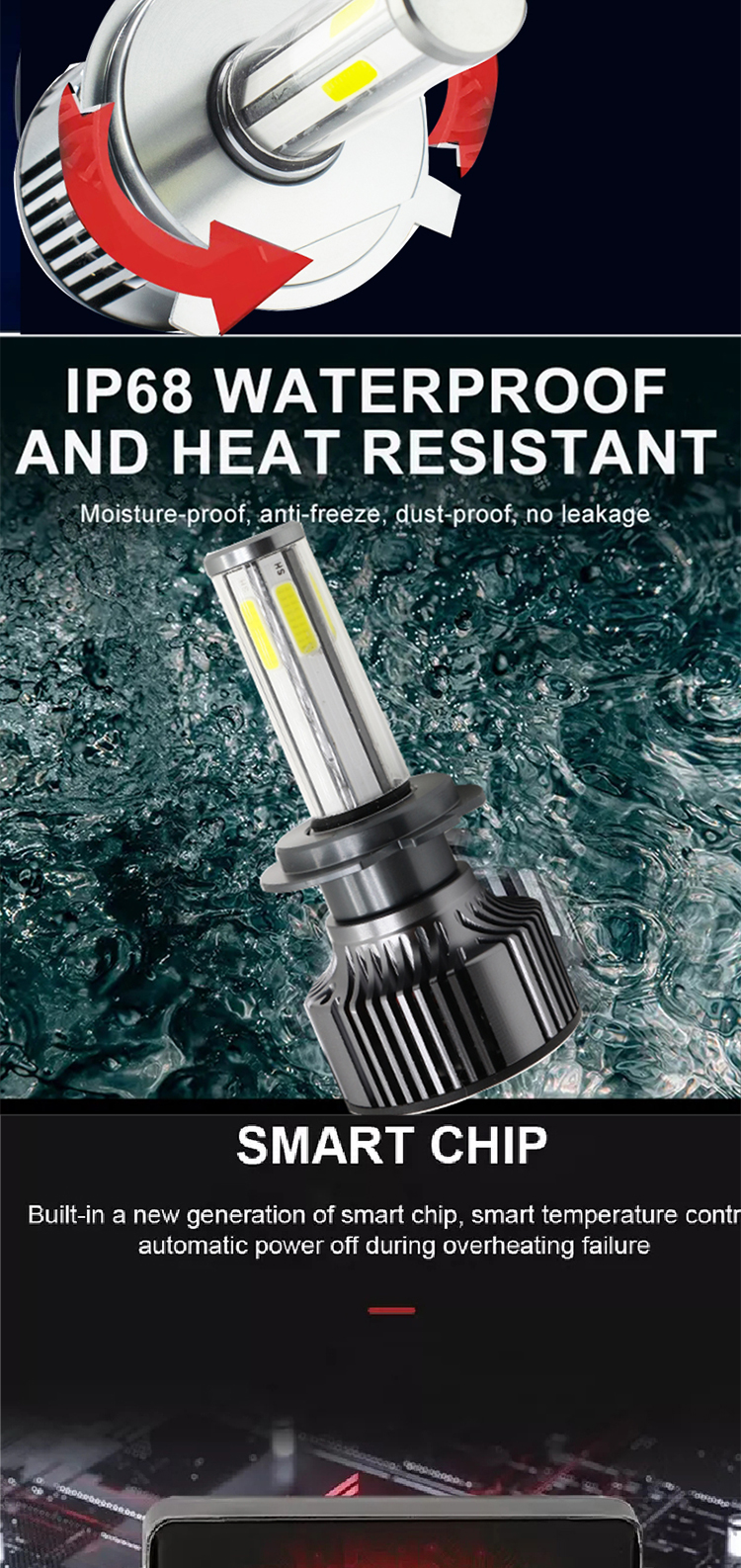 COB 6 Sides 360 Degree LED N6 Car Headlights Bulbs H1 H3 H4 H7 9005 9006