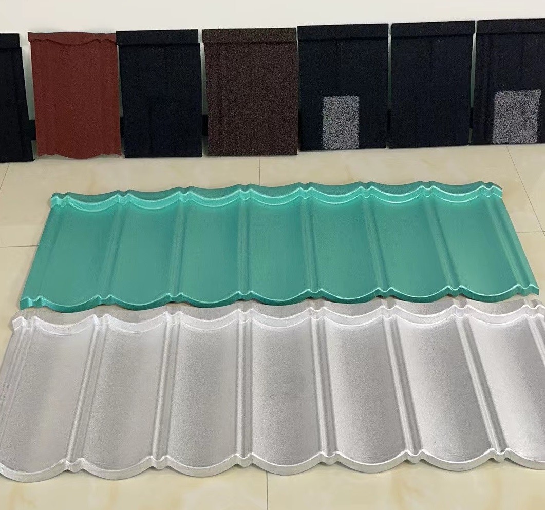 0.40mm AZ70 Coffee Black Bond Tile Stone Coated Metal Tile 50 years Warranty Wave Tiles