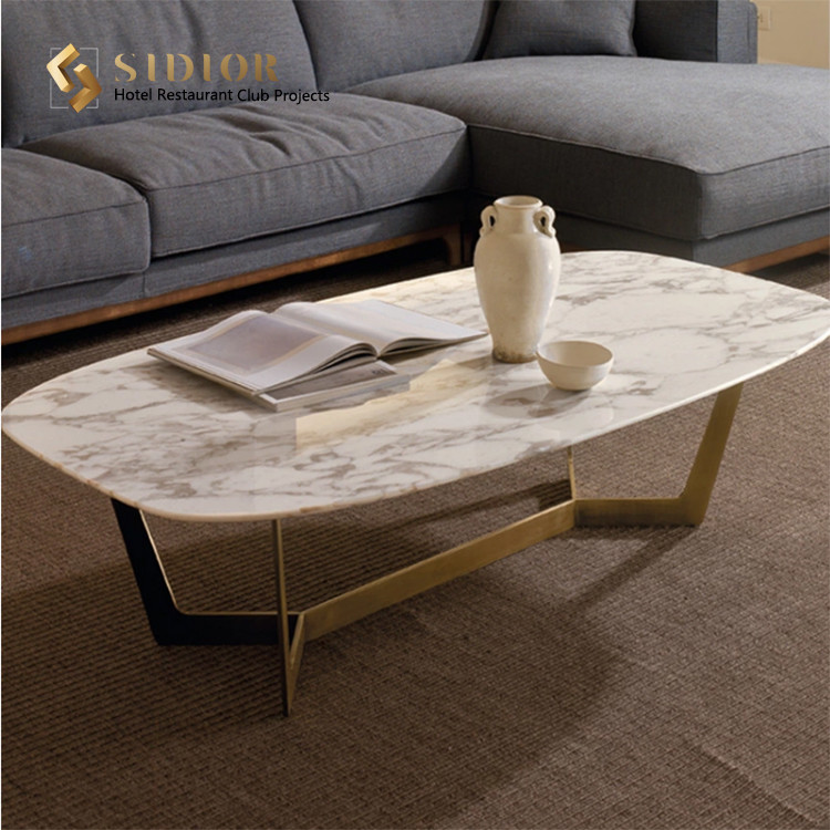 Restaurant Coffee Table, Corner Table, Center Table, Tea Table, Natural Marble Top, Stainless Steel Base