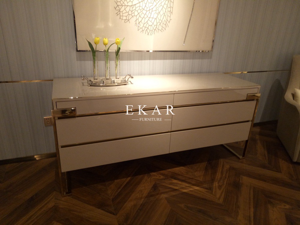High Gloss Veneer Leather Design Modern Wooden 3 Drawer Chest W006B12A