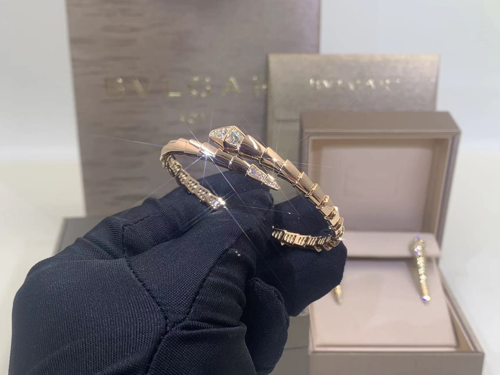 Serpenti Viper Double Layer Wrap Bangle Bracelet In18 Kt Rose Gold Set With Demi-Pavé Diamonds