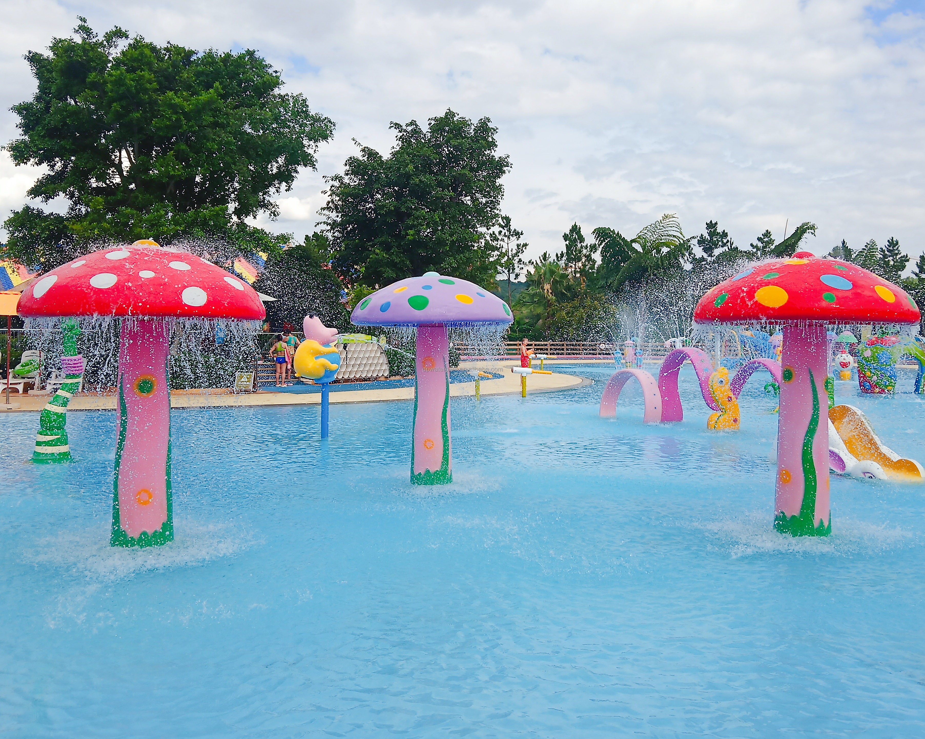 Fiberglass Water Mushroom Fountain Customized For Children Spray Park