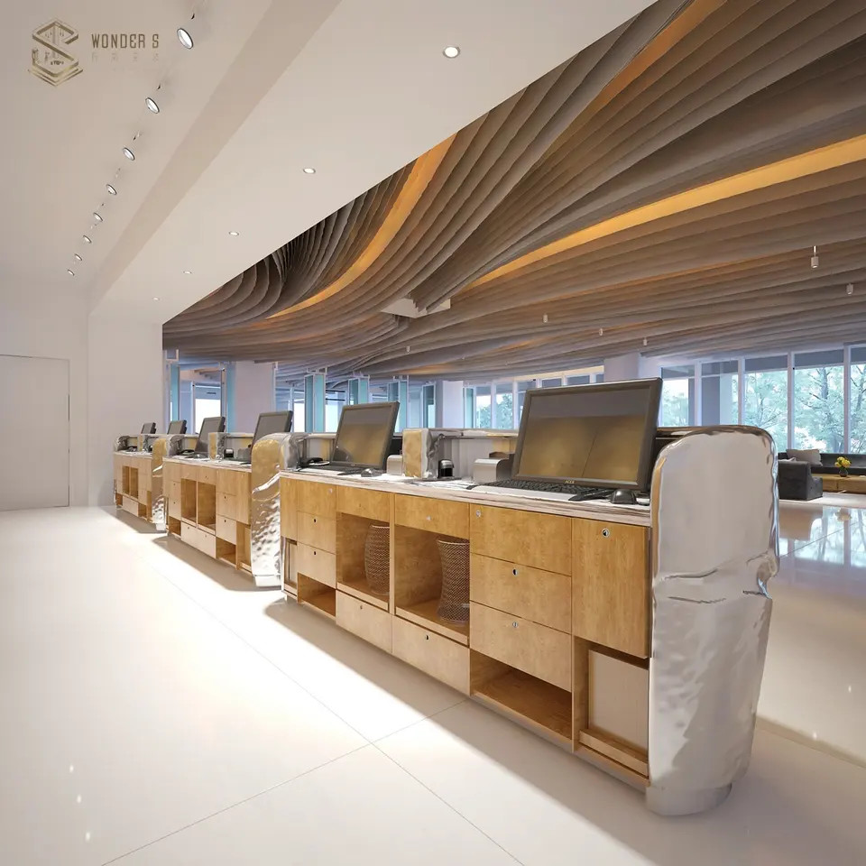 Rectangle 110cm Hotel Reception Desk Shaped Front Office Beauty 3D 2D