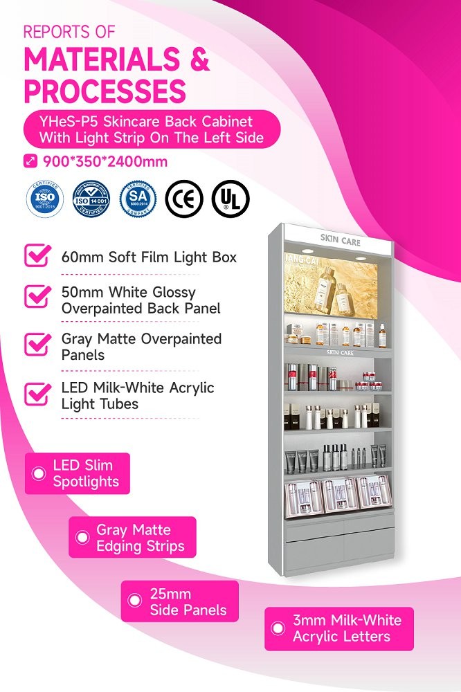 YHeS-P5 Multi-Level Lighting System Skincare Display Cabinet with LED Spotlights