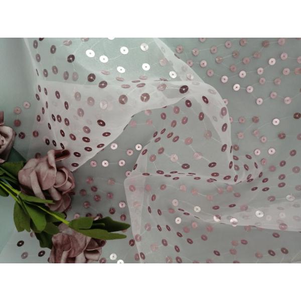Pink Transparent Sequin Embroidered Fabric Organza Tulle For Apparel