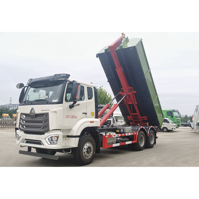 Gross Vehicle Weight 13450 Rear Loader Small Hook Lifter Howo 4X2 Hydraulic Arm Garbage Bin Container Truck 23 Tons