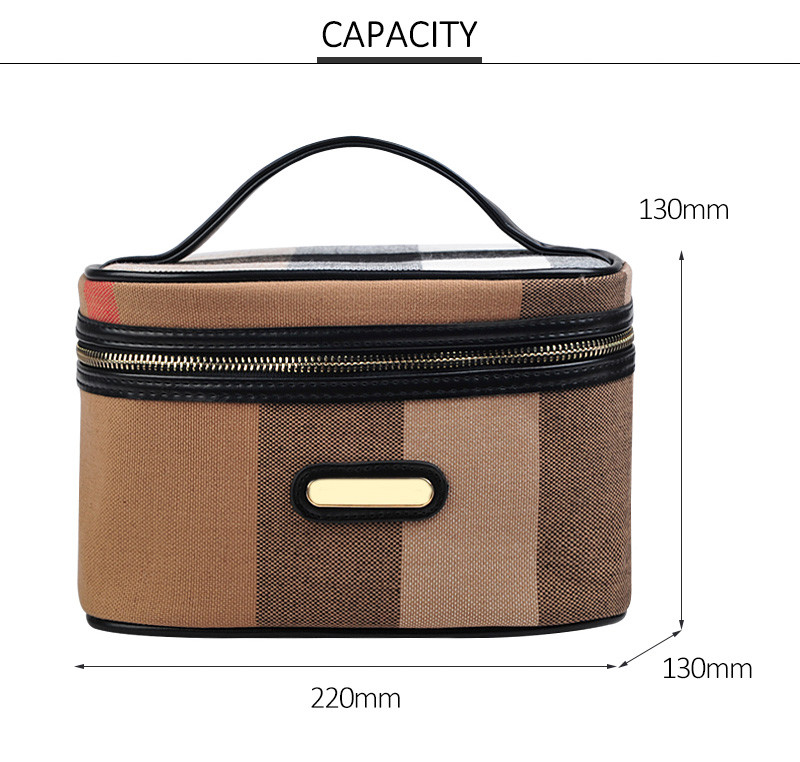Waterproof Canvas Handle Cylinder Makeup Cosmetic Bag Case for Travel
