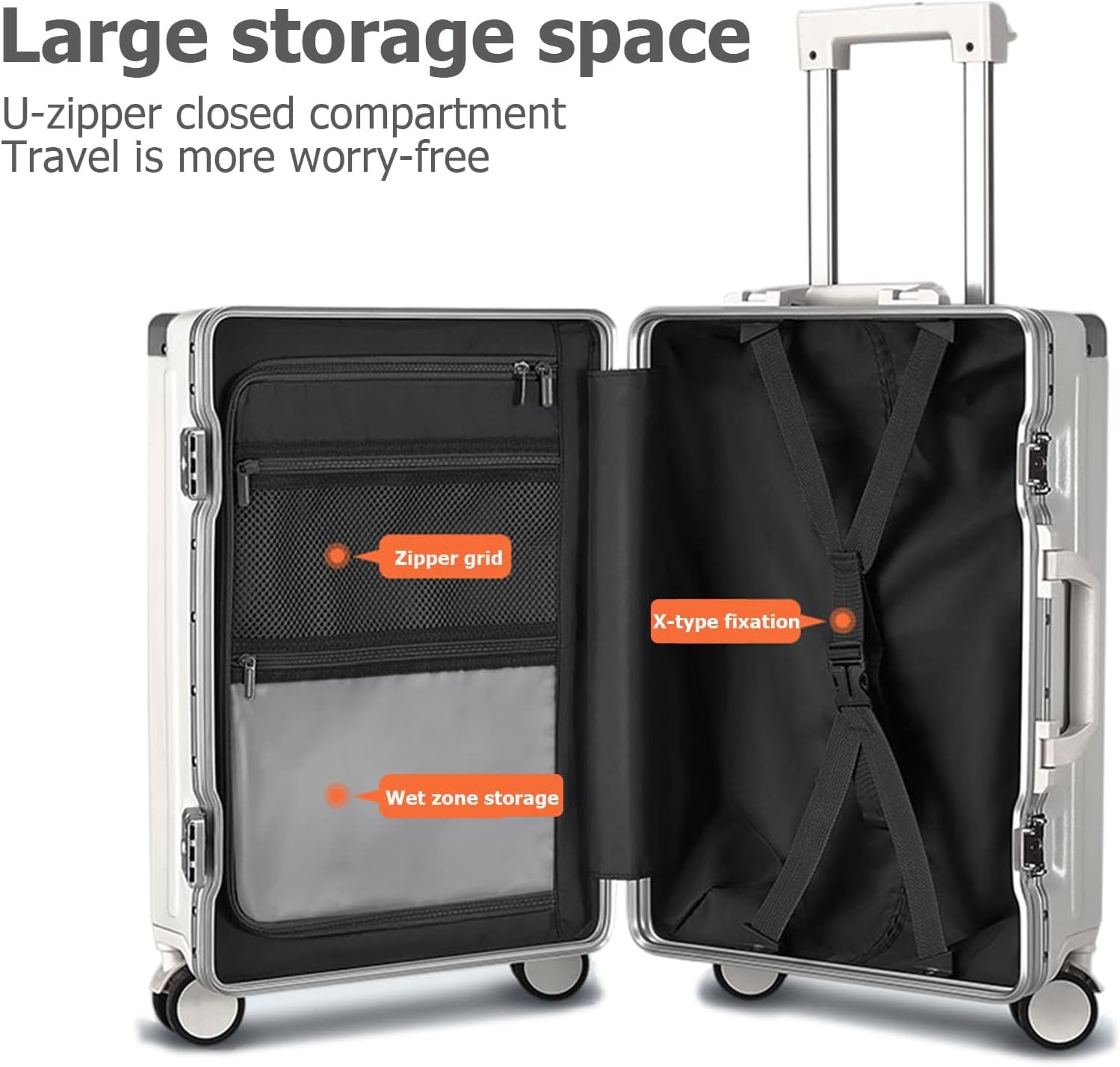 20in Aluminium Frame Hardside Spinner Wheel Luggage, Built-In TSA lock Carry on Suitcase, with Cup Holder & USB Port