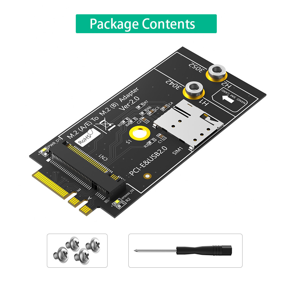 M.2 Key B to A+E Adapter with NANO SIM card Slot for 3G/4G/5G Module