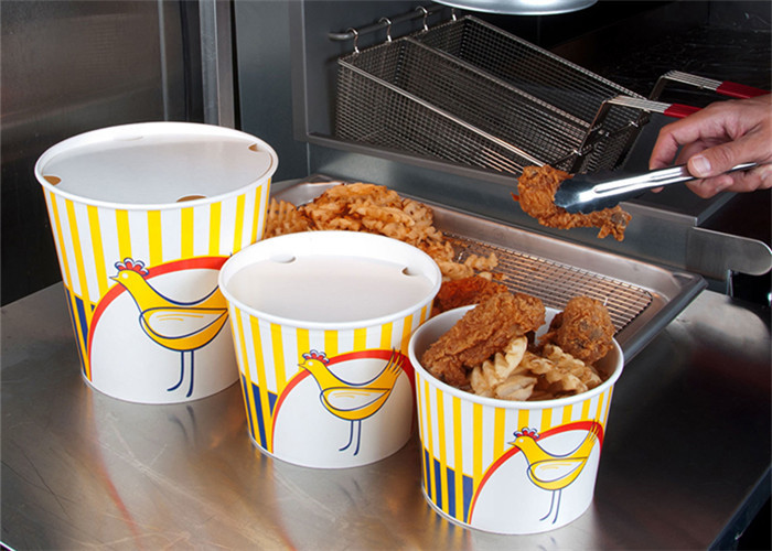 PLA Coated Paper Fried Chicken Waterproof Paper Food Buckets With Lid