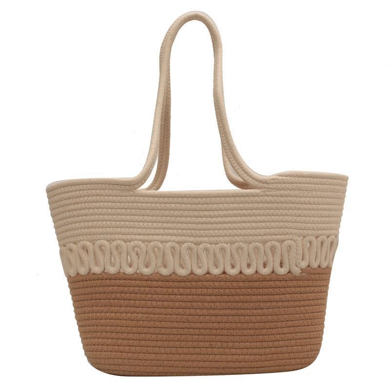 Straw Tote Bag for Women Handwoven Cotton Straw Shoulder Bag Crochet Tassel Beach Bohemian Purse for Women