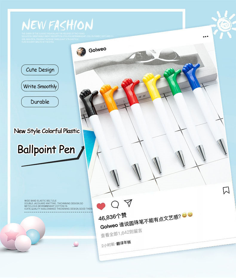 Promotion Plastic Ball Pen 1.0mm Cartoon Thumb Gesture Gift Ball Pen