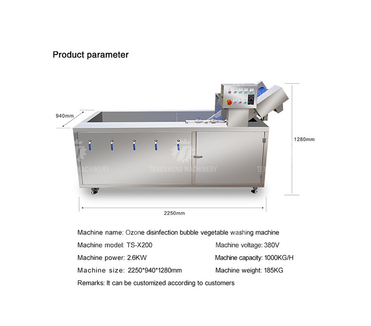 185KG Commercial fruit and vegetable washing machine stainless steel ozone disinfection bubble washing machine