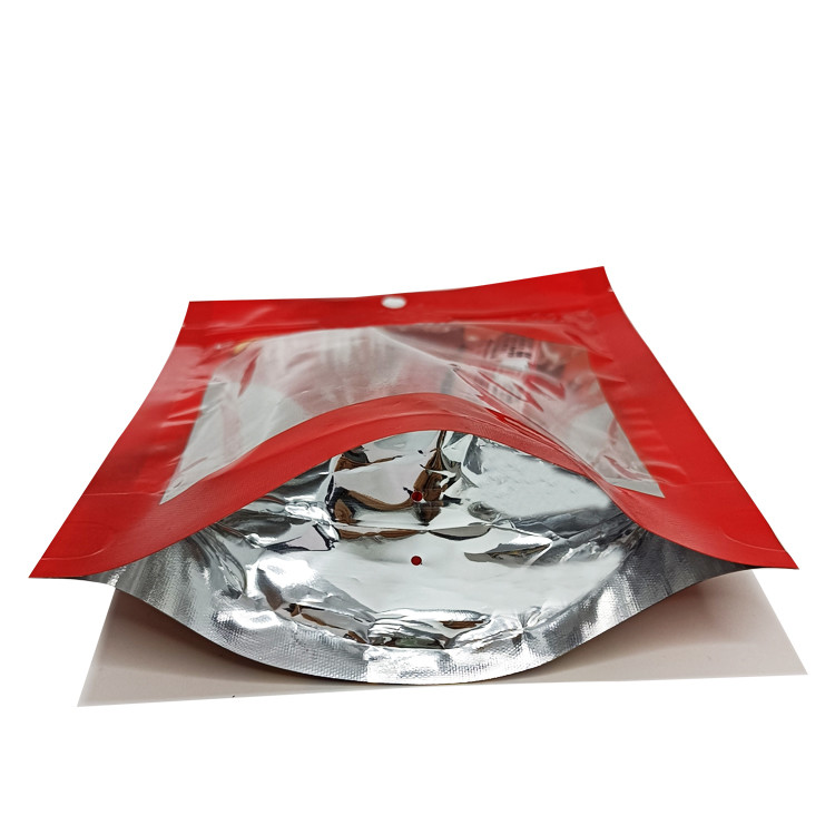 Glossy Red Resealable Ziplock Custom Printed Coffee Bag with Clear Window Foil Back Bottom for Packaging Instant Coffee