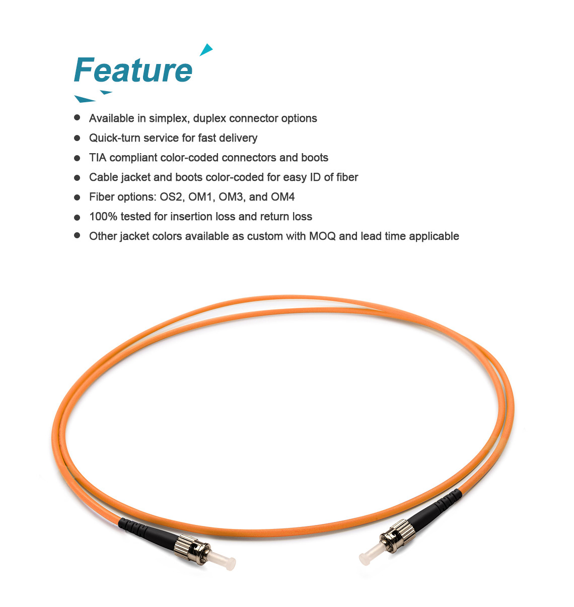 Fiber Optic Patch Cord/ST/UPC-ST/UPC Muiltmode OM1/ Simplex/3.0mm/ LSZH/PVC/ Orange