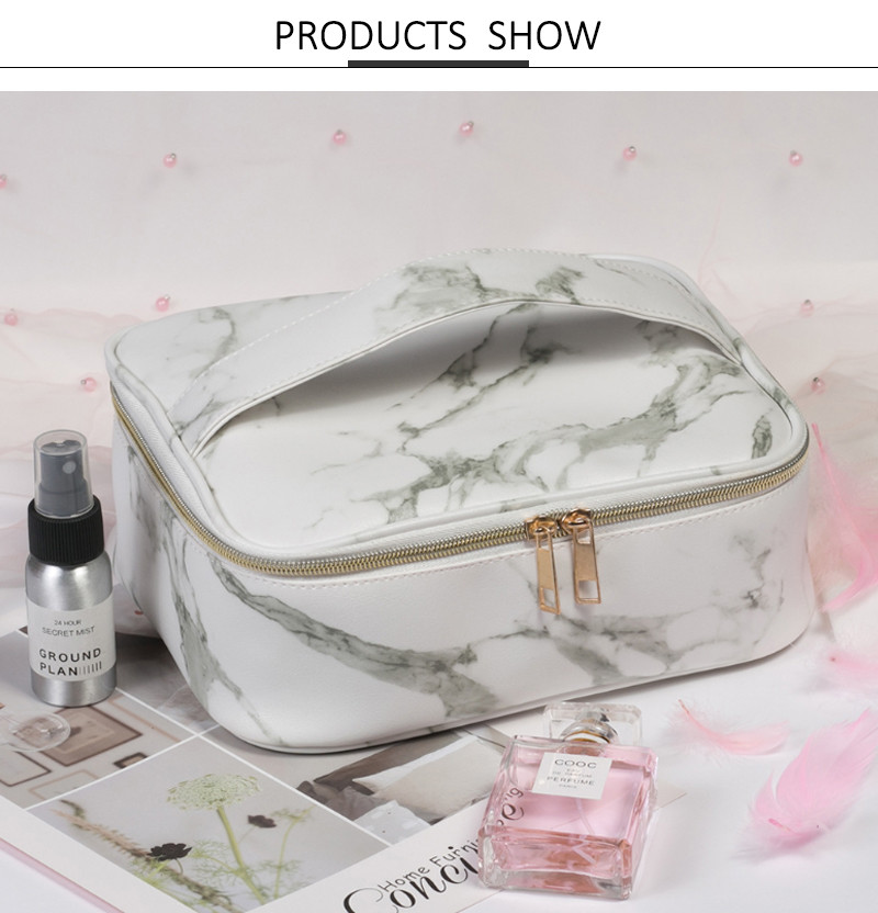 Wholesale Custom PU Leather Marble Cosmetic Bag Case Ladies Travel Portable