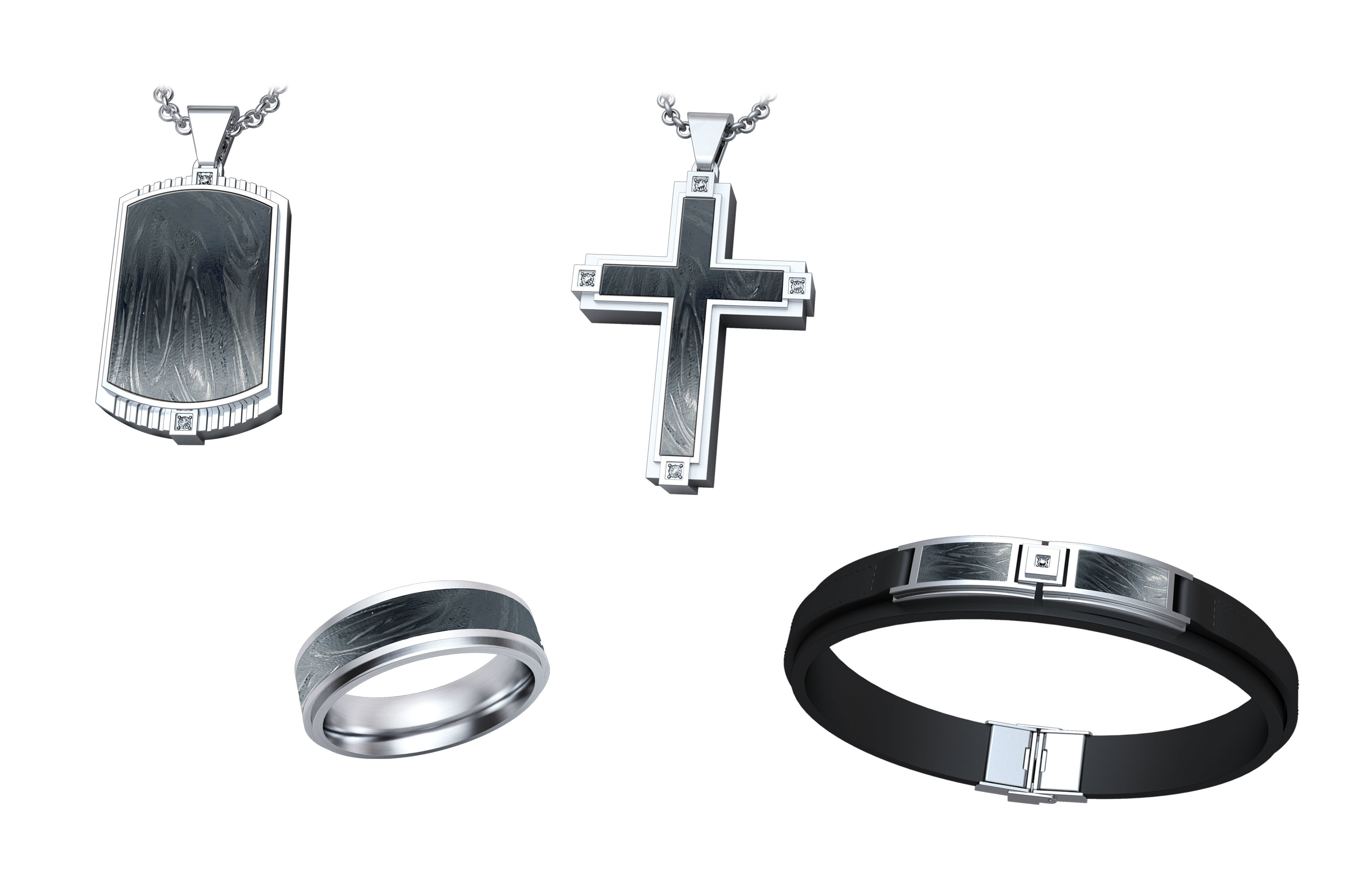 Men's Cross Necklace Ring And Bracelet Set Sweater Chain Alloy Jewelry