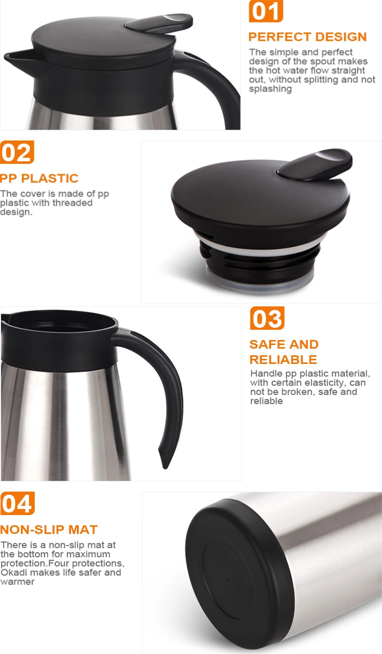 1500ml 304 Stainless Steel Insulated Coffee Carafe Pot Thermal Hot Water Pot