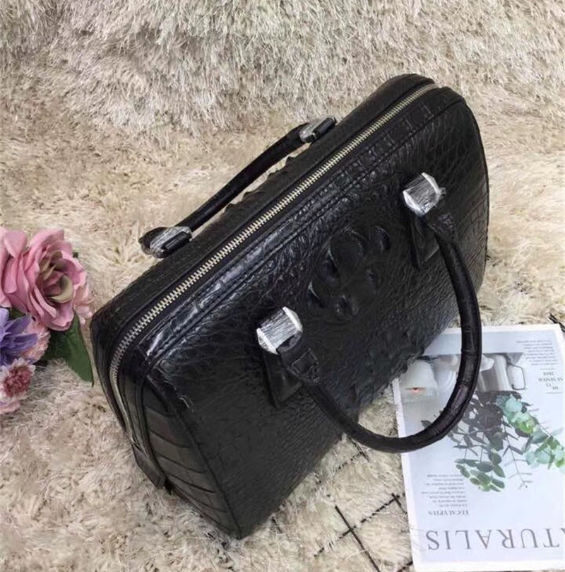 Genuine Real Alligator Skin Women Boston Purse Lady Handbag Exotic Authentic Crocodile Leather Female Cross Shoulder Bag