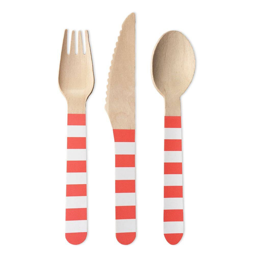 Biodegradable Disposable Ebra Pattern Candy Strip Dyeing Wooden Cutlery For Picnics