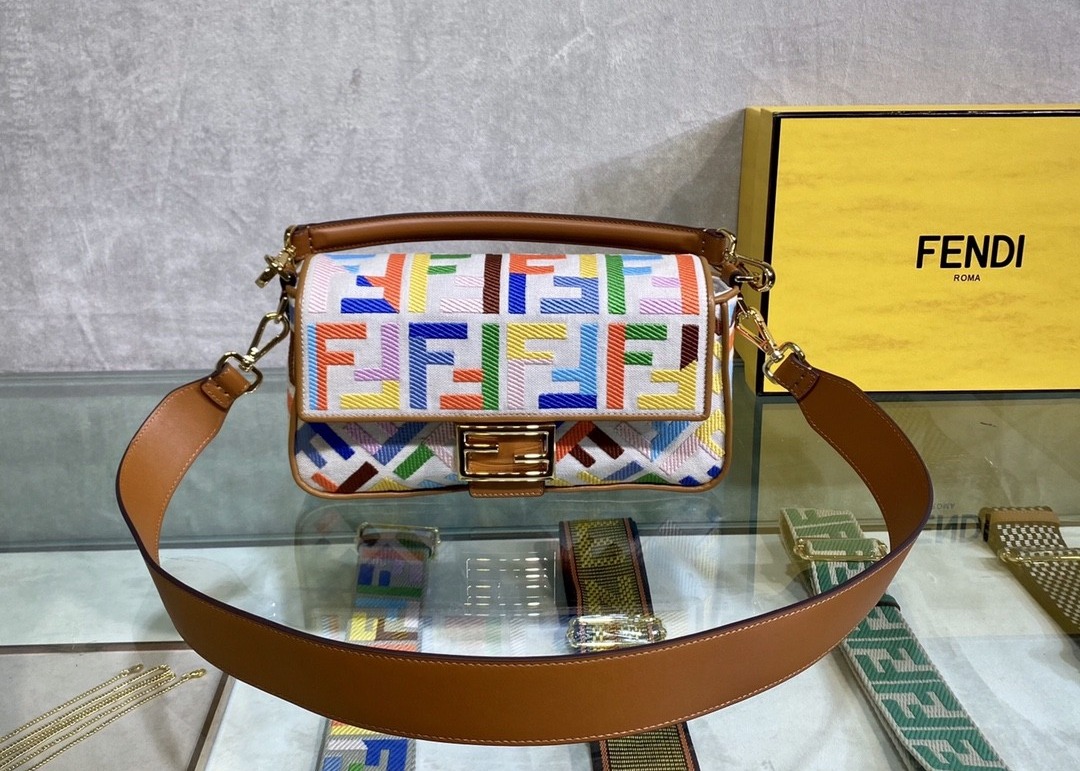 Women F Letters Pattern Denim Baguette Bag Embroidery Series