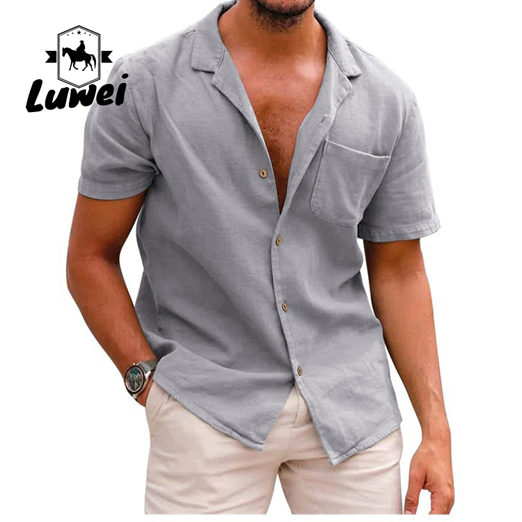 Button Collar Men Casual Shirts Single Breasted Retro Slim Full Plus Size