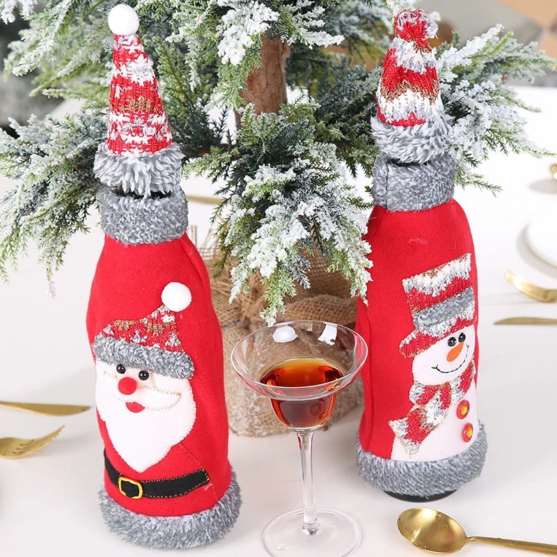 Factory OEM Christmas Wine Bottle Covers Bag for Home Santa Claus Wine Bottle Cover Snowman Stocking Gift Holders