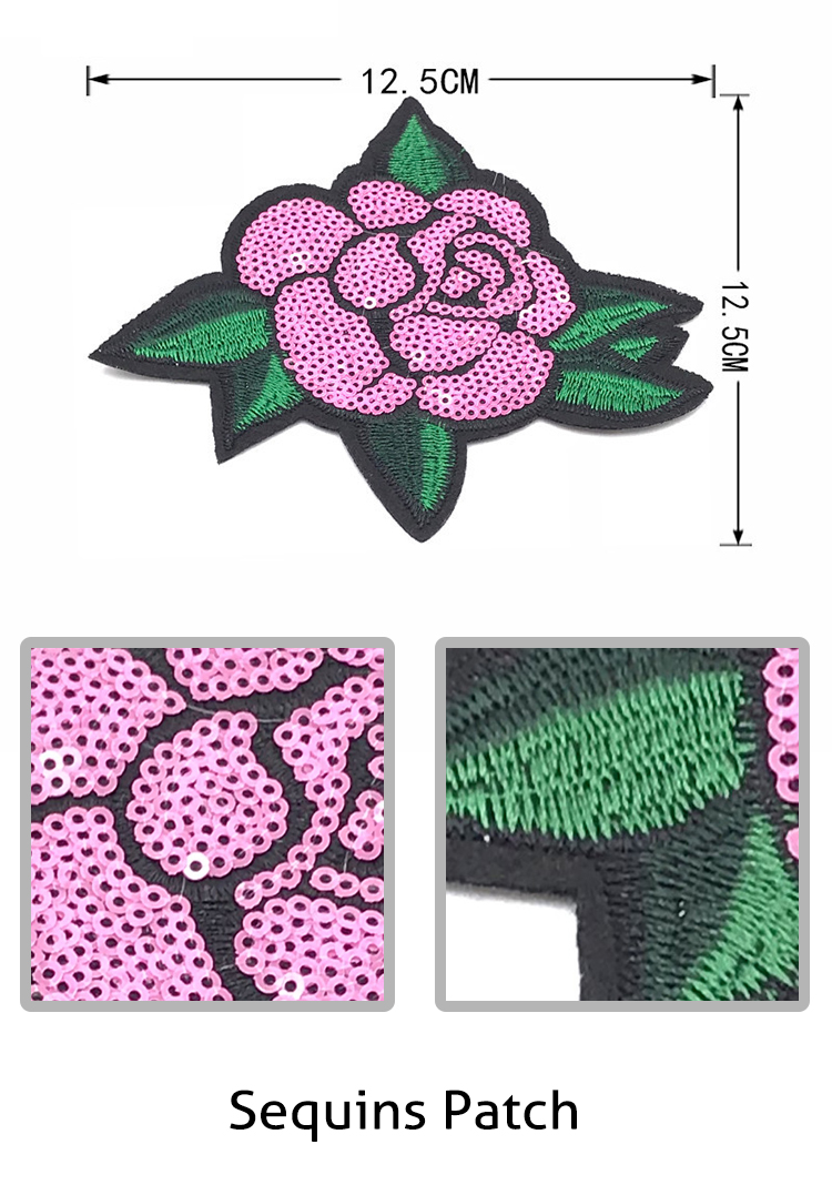 3D Rose Kids Sew On Patches Sequin Material Various Color Any Style Available