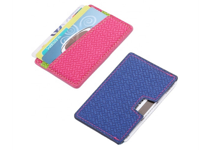 Rectangle Credit Card Organizer Wallet PU Leather Weave Wallet Debossing Logo