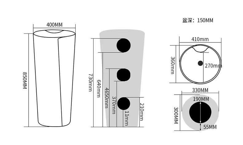 Single Hole Cylindrical Ceramic Art Basin Marble Design With Gold Line