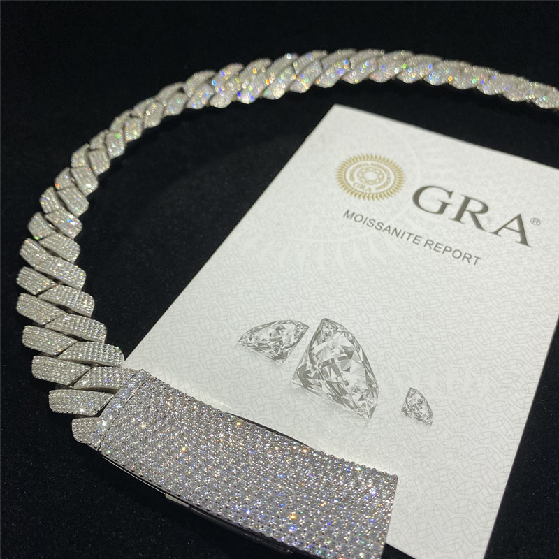 Miami Iced Out Mens Cuban Link Chain VVS Moissanite Rappers 925 Sterling Silver