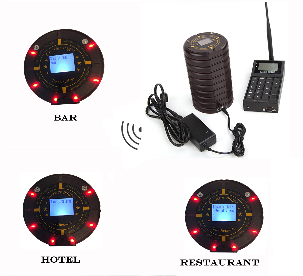 New arrival of restaurant guest queue system with LED display pagers and support customized frequency keyboard