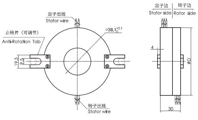 k238 series K238(SNK040) Integral Pancake Slip Ring slip ring Drawing 