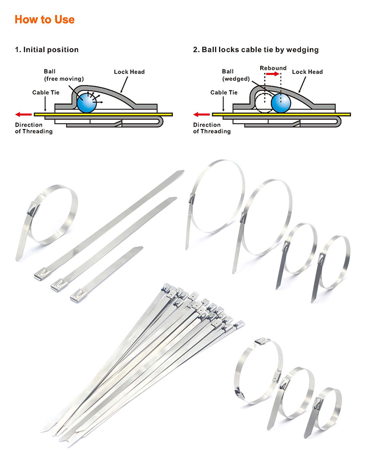 Metallic Self-locking Zip Ties 100pcs/bag Stainless Steel Cable Ties 304/316/201 Banding