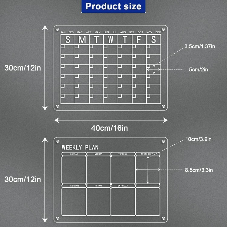 Factory Directly Customized Monthly Weekly Daily Planner Calendar Clear Acrylic Fridge Magnetic Dry Erase Board