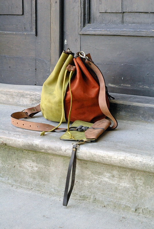 leather woman bag baggy shape Maja multicolor Ladybuq art design