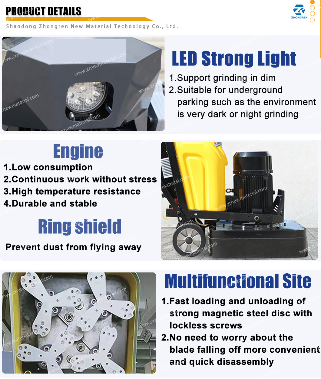 650mm 380V 4 Heads Concrete Surface Grinder Epoxy Floor Grinding Machine