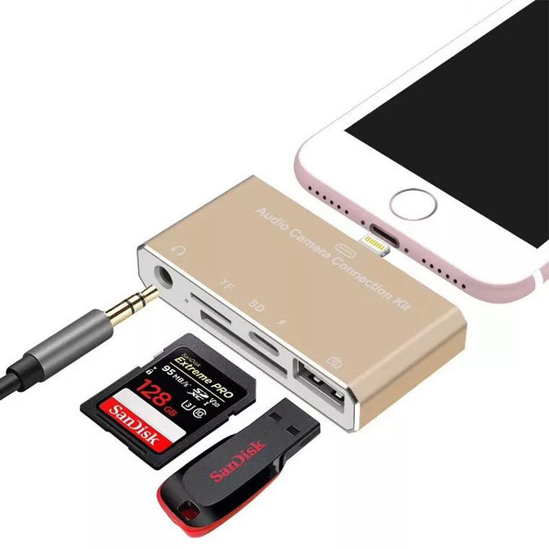 Lightning Adapter Card Reader Hub 5 in 1 Converter 8 Pin Lightning for iPhone 7 iPad Camera