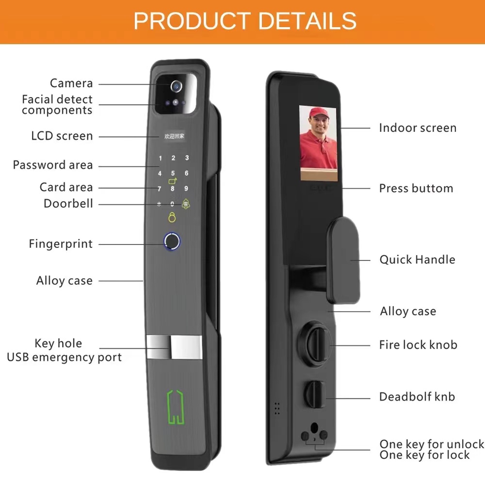 6068 Mortise Tuya APP Password Card Fingerprint Electronic Door Lock With Face Camera 6kg