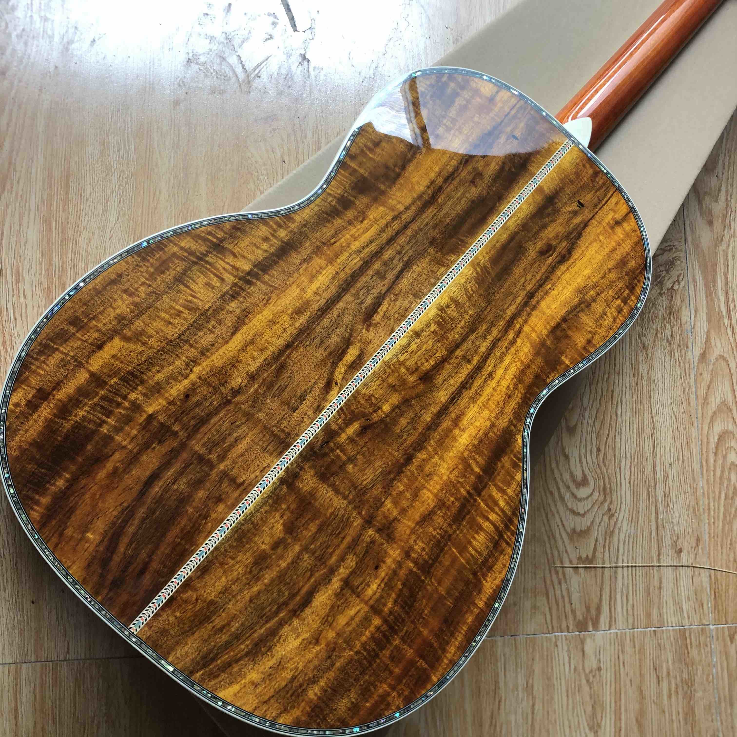 All Solid KOA Top 00045 Style 39" Acoustic Guitar Classic Guitar Head Style with Fishman EQ 301 Full Abalone Binding