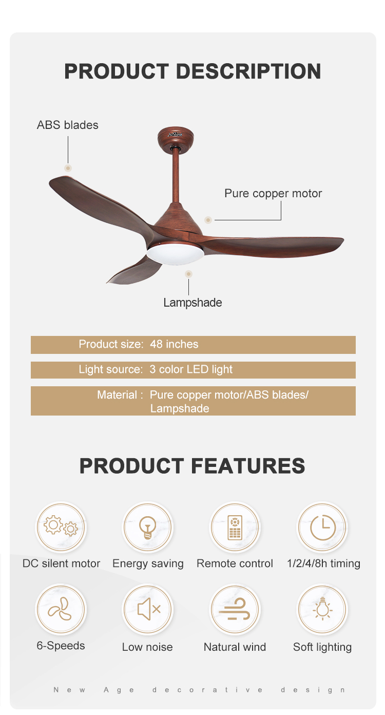 110-240V/50Hz-60Hz Low Noise ABS Blades Ceiling Fans with LED Lights and Remote Control