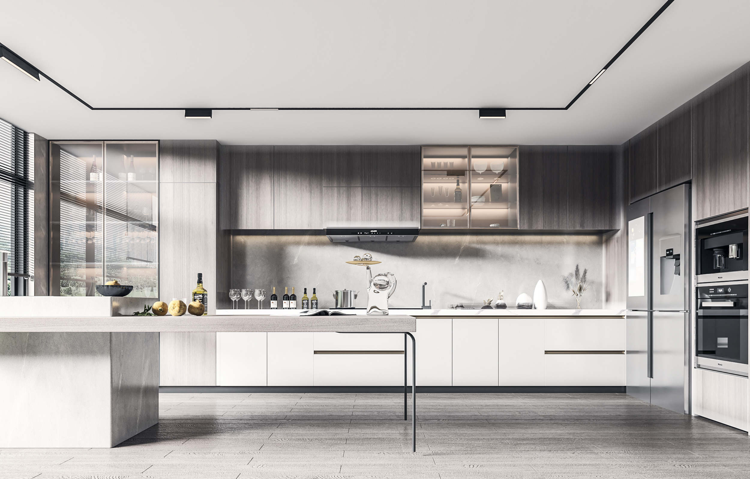 Typical Shaker Door Flat Pack Kitchen Cabinets With Overhang Island Design