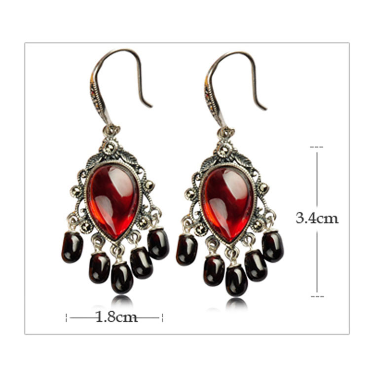 Vintage 925 Silver Created Garnet Tassels Dangle Earrings (E017283W)